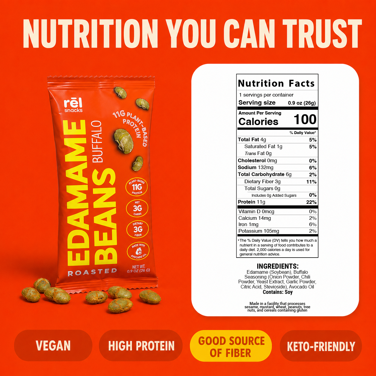 Buffalo - Roasted Edamame (10 Pack)