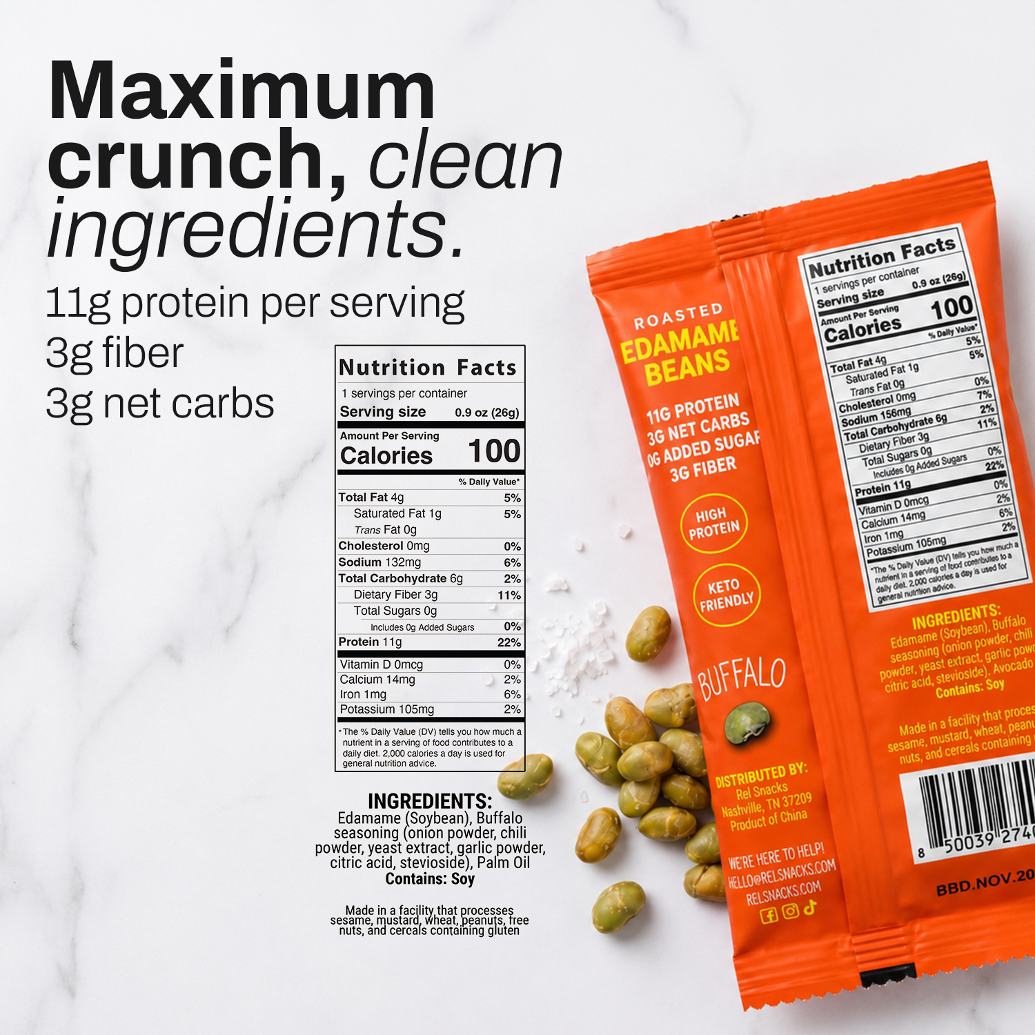 Buffalo - Roasted Edamame (10 Pack)