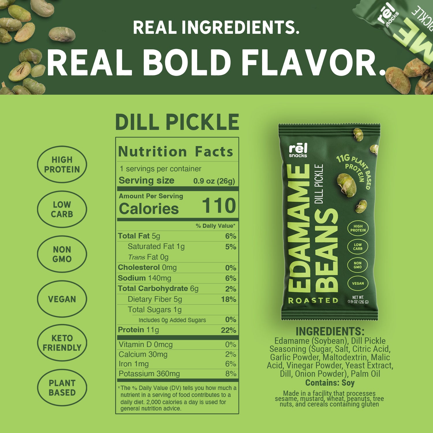 Crunchy Roasted Edamame Beans (DILL PICKLE) (0.9OZ) (10 PACK)