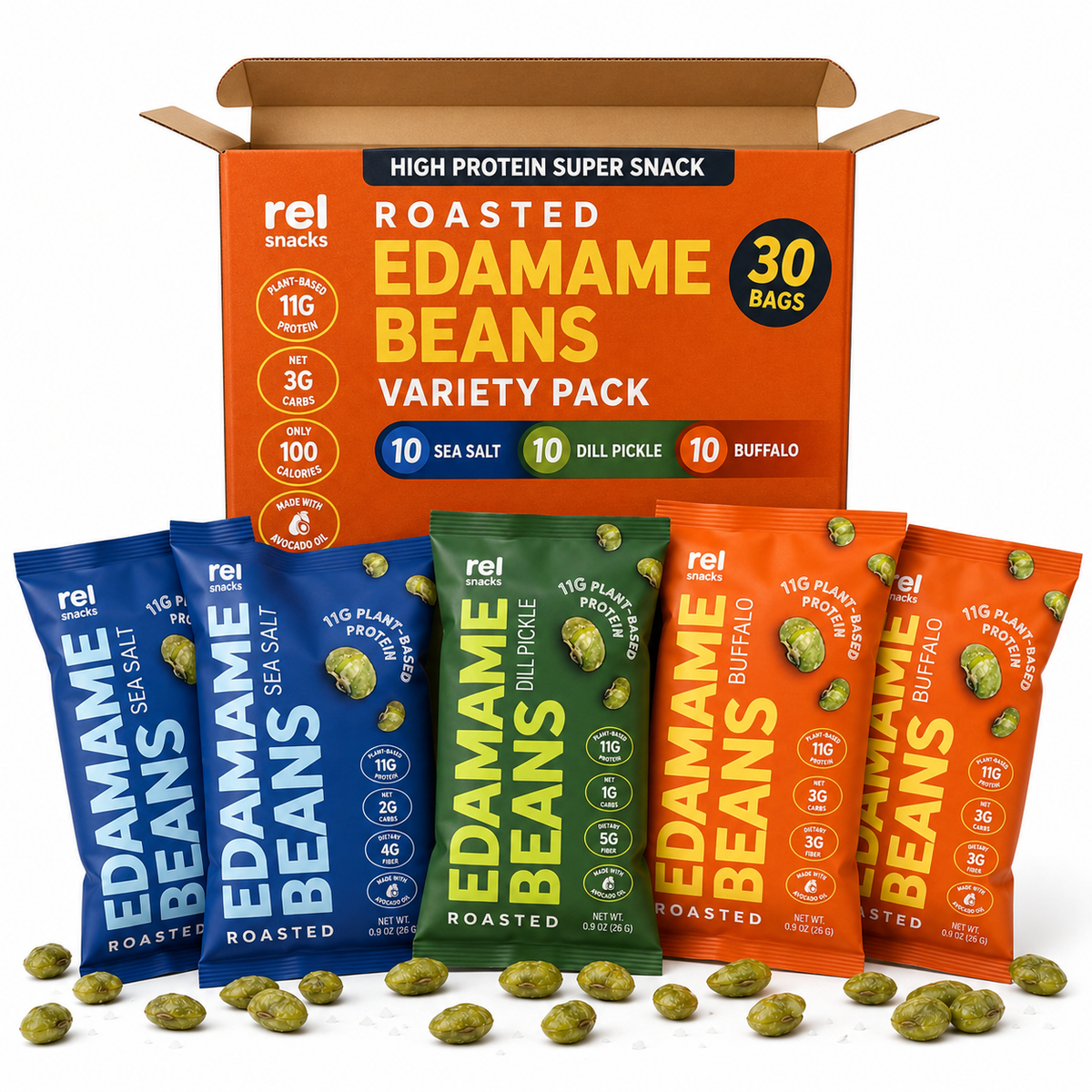 Rel Snacks Sea Salt, Buffalo, & Dill Variety - 30-Pack Bundle